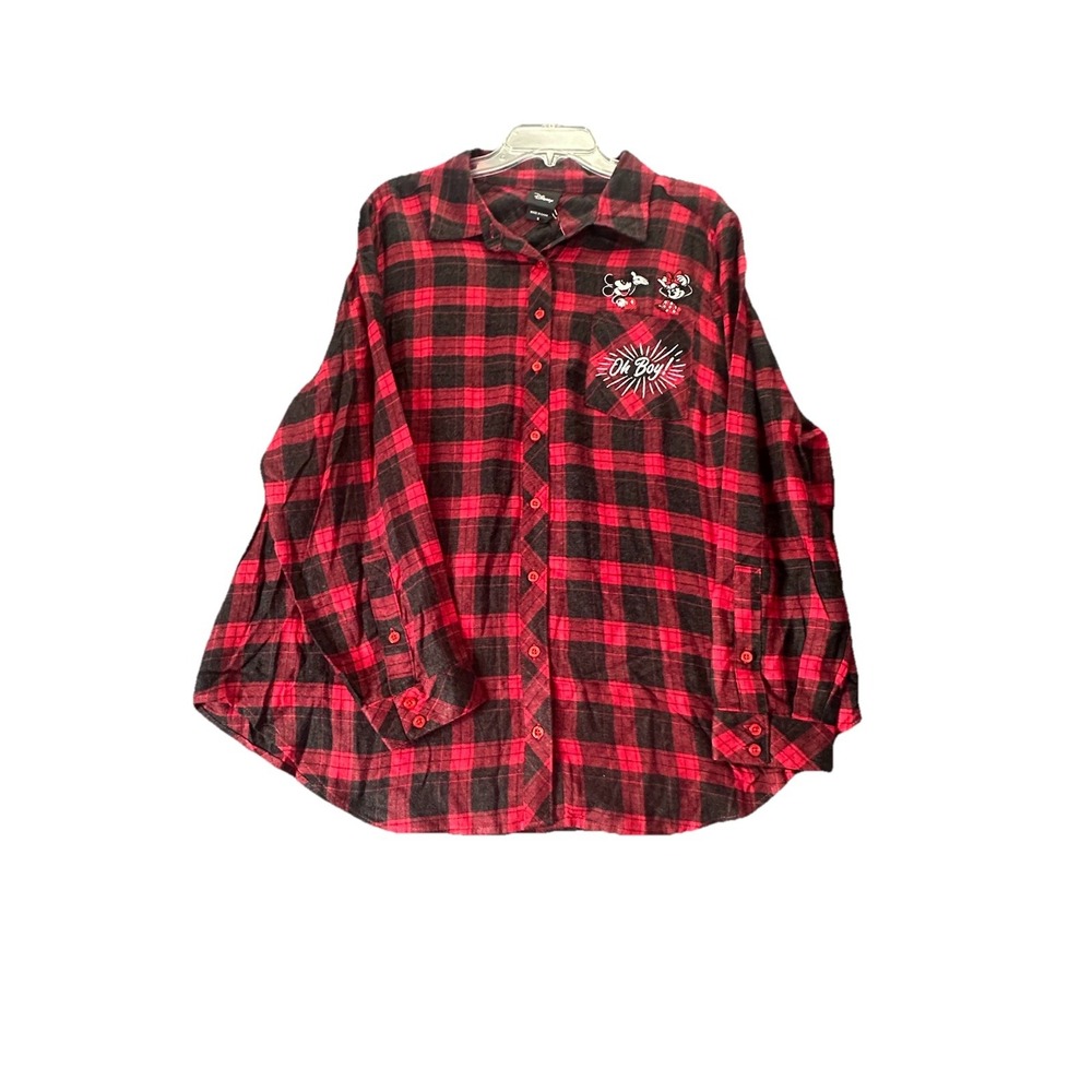 NWT Disney Torrid Embroidered Mickey Minnie Plaid Button Down Buffalo Plaid‎ 3X